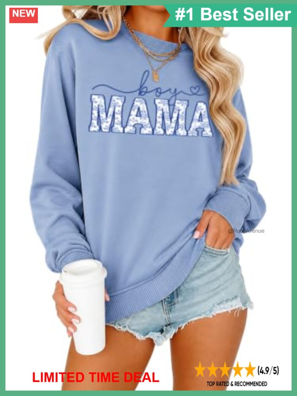 Mama Embroidered Crewneck Sweatshirt Long Sleeve Cotton Blend Pullover